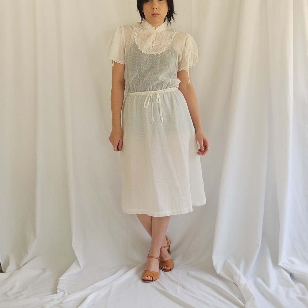 70s‎ Sheer White High Neck Dress